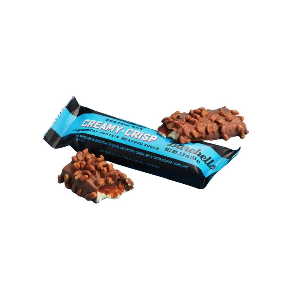 Bar of creamy crisp candy with packaging on a white background Muscle Mecca