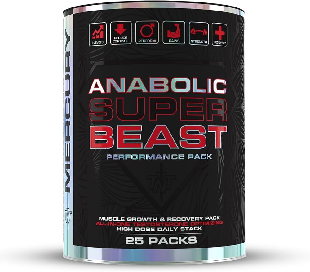 Anabolic Super Beast supplement container on a white background Muscle Mecca