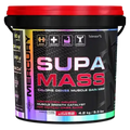 Supa Mass supplement container with red lid and black body on a white background Muscle Mecca