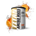 Titan Amino Mass supplement container with orange slices on a white background Muscle Mecca