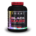 Black Mass supplement container with red and white label on a black background Muscle Mecca
