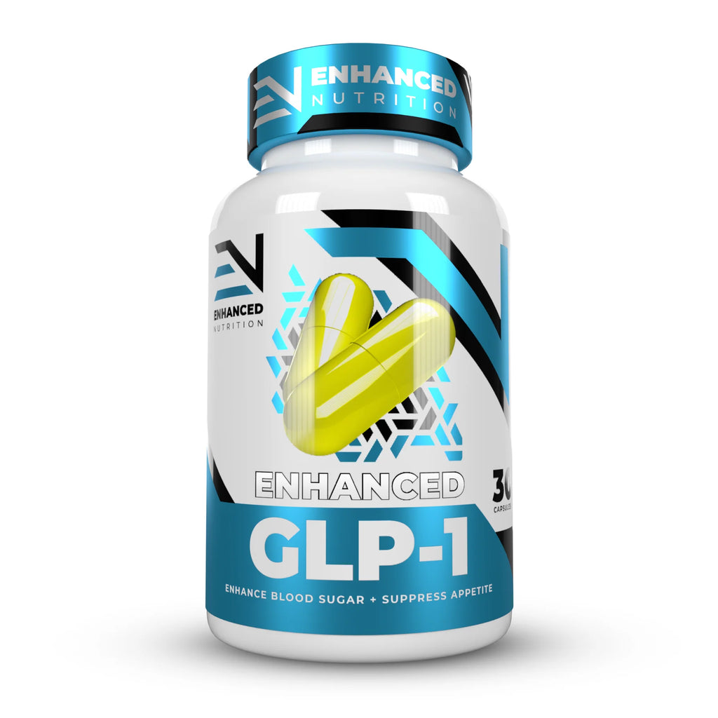 Enhanced Nutrition GLP-1 supplement bottle on a white background