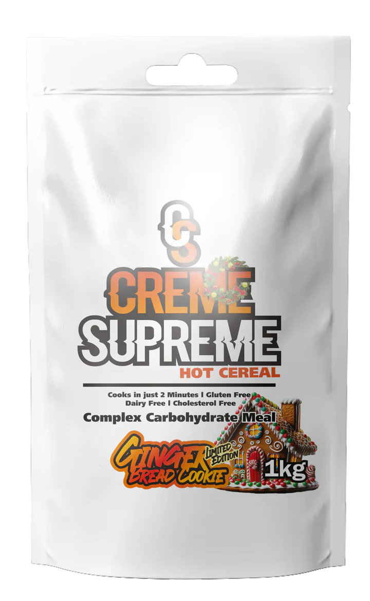 Creme Supreme hot cereal package with gingerbread cookie flavor on a white background Muscle Mecca