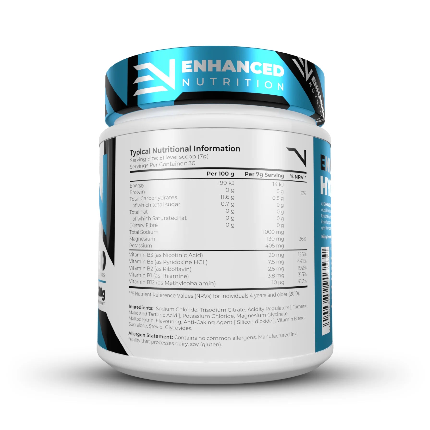 Supplement container with 'Enhanced Nutrition' branding on a white background