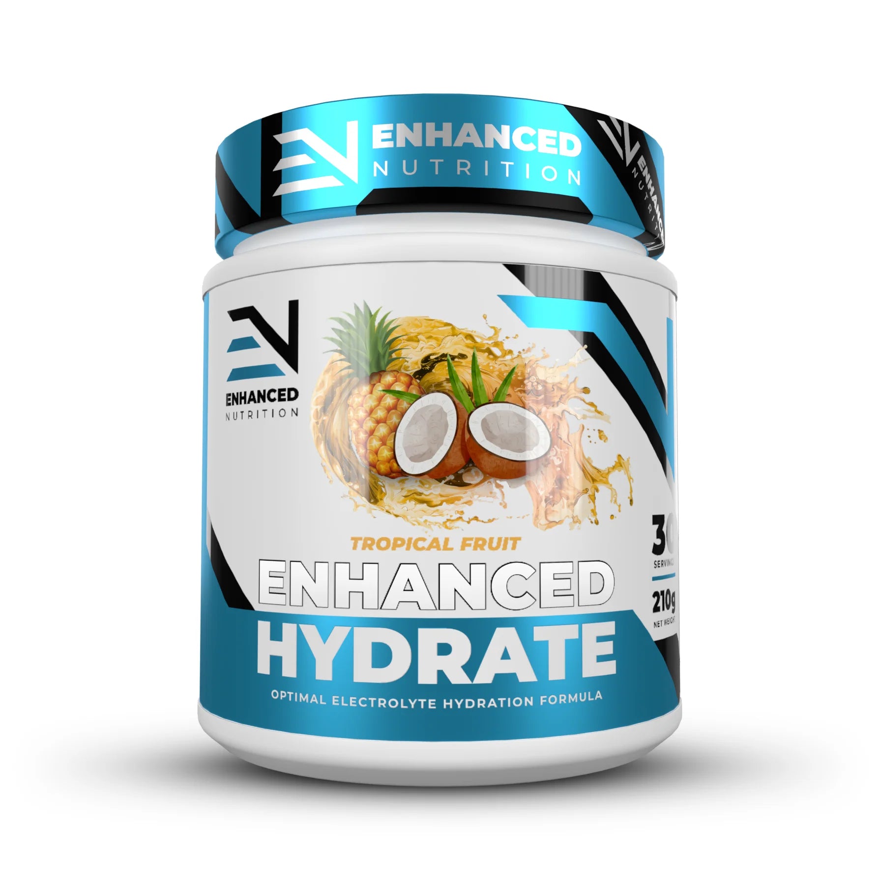 Enhanced Nutrition Tropical Fruit Hydrate supplement container on a white background
