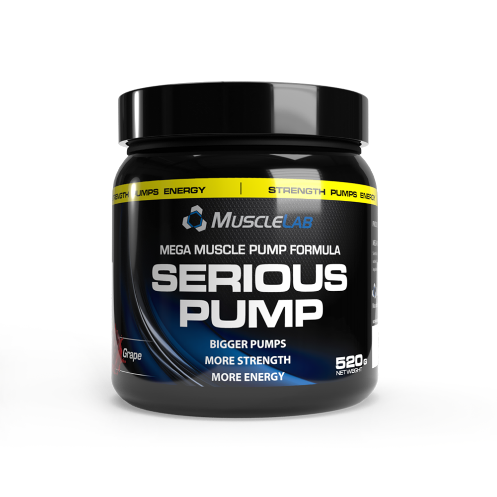 MuscleLab Serious Pump supplement container on a white background Muscle Mecca