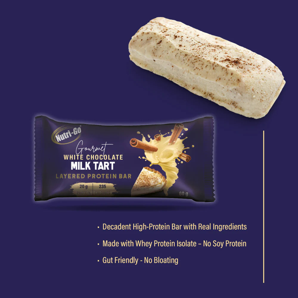 Protein bar with packaging on a dark blue background Muscle Mecca