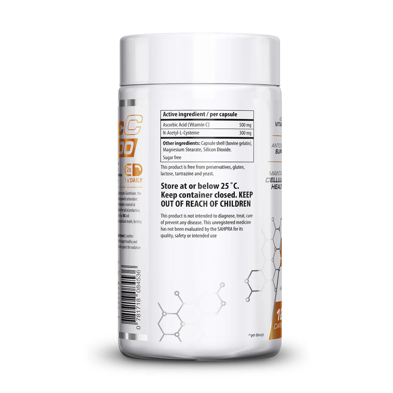 Supplement container with label on a white background Muscle Mecca