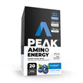 Peak Amino Energy supplement packaging with blueberry flavor indication on a white background Muscle Mecca