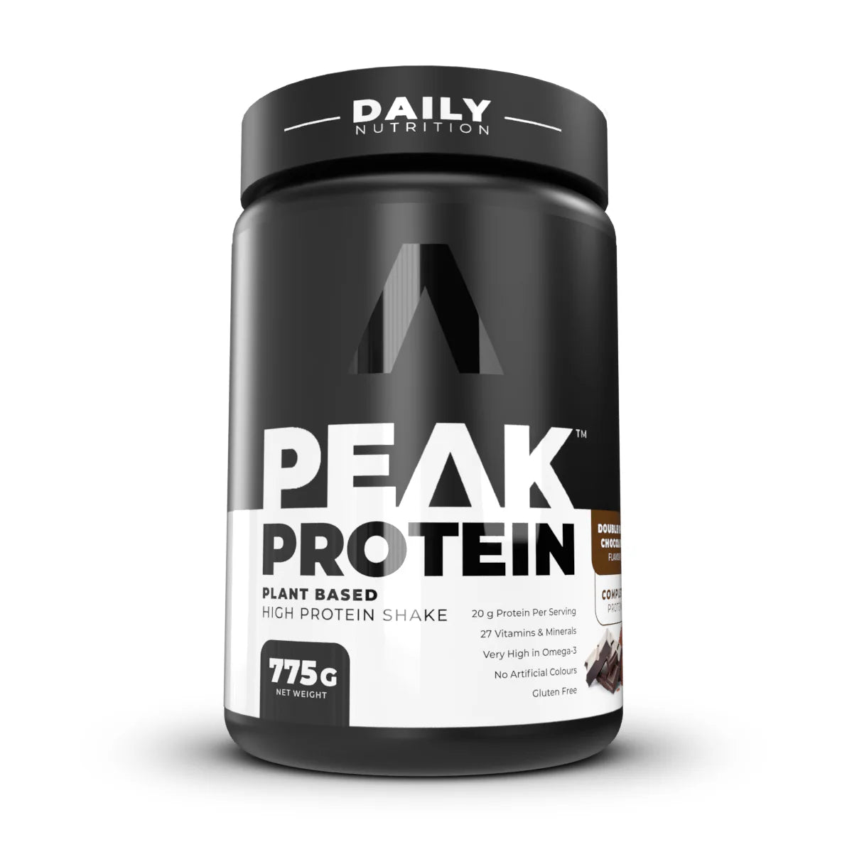 Peak Protein container with 'Daily Nutrition' branding on a white background Muscle Mecca