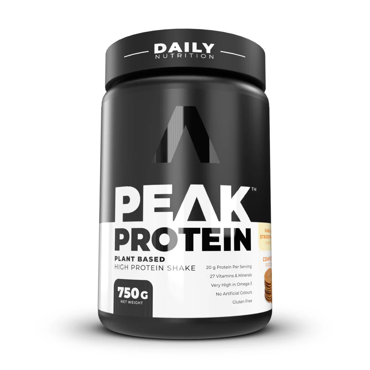 Peak Protein container with 'Daily Nutrition' branding on a white background Muscle Mecca
