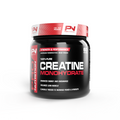 Black container of creatine monohydrate powder with red and white label on a white background Muscle Mecca