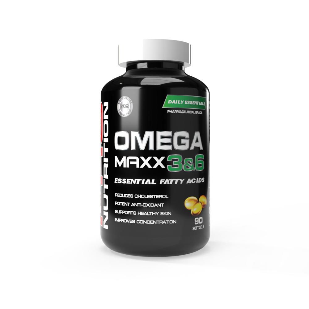 Omega Maxx 3&6 supplement bottle on a white background Muscle Mecca