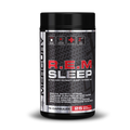 Supplement container labeled 'R.E.M Sleep' by Mercury on a white background Muscle Mecca