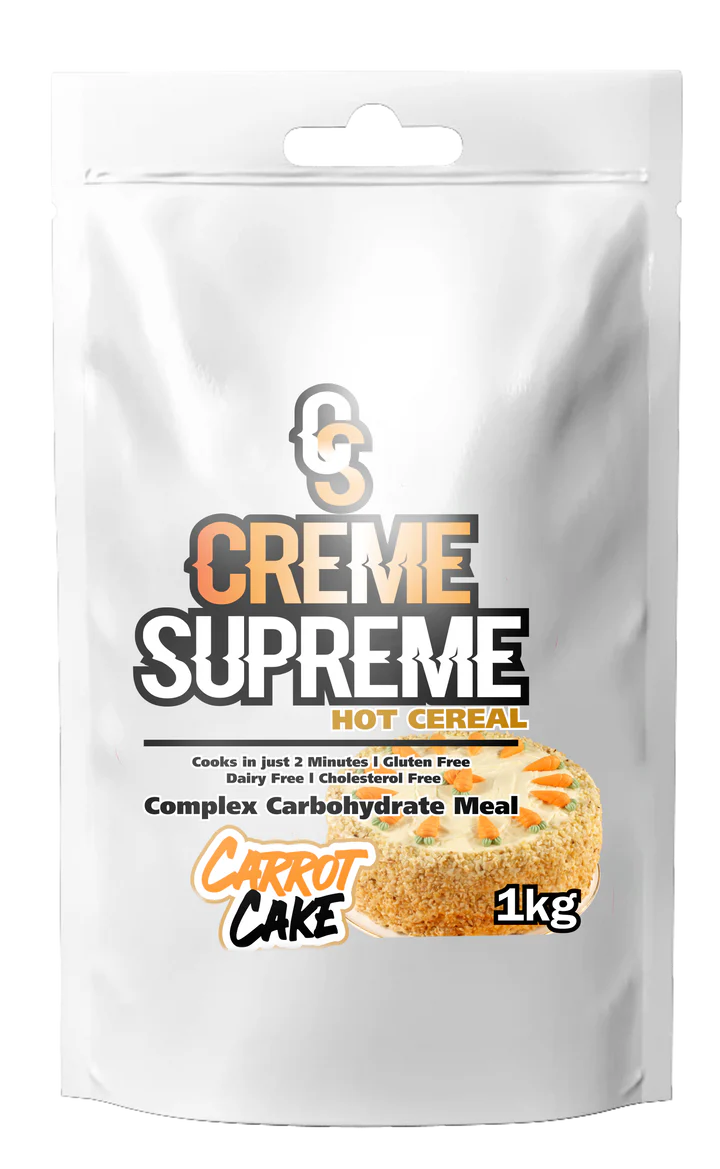 Creme Supreme Carrot Cake hot cereal package on a white background Muscle Mecca 1