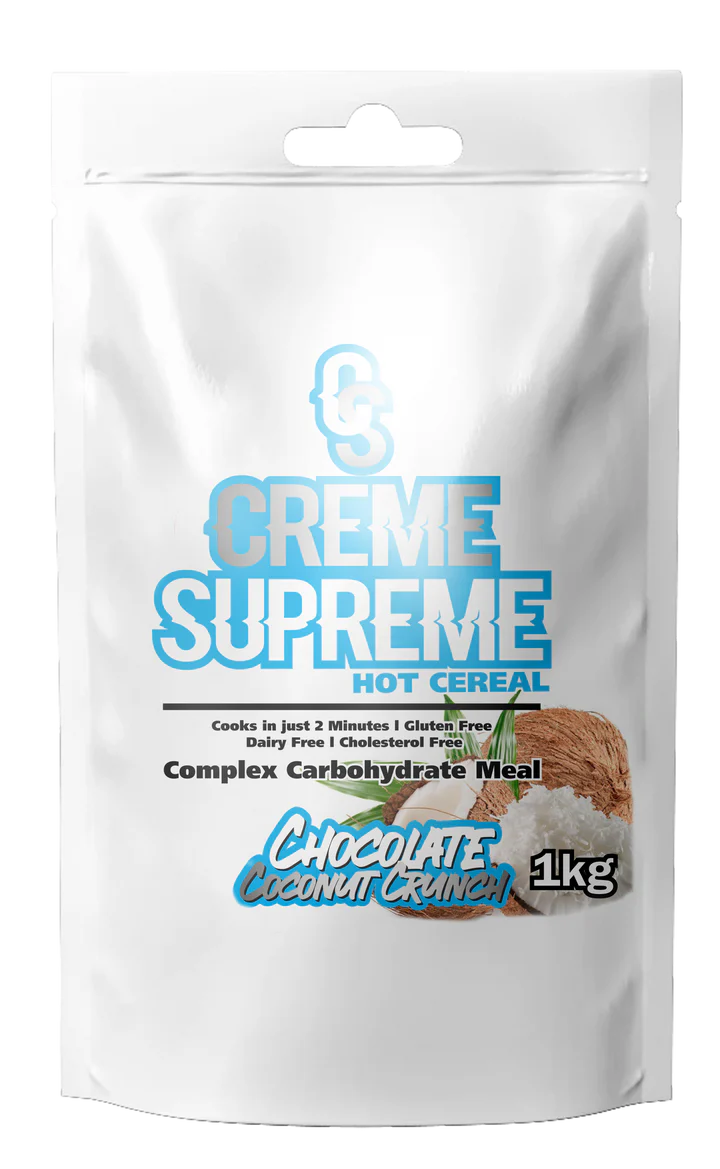 Creme Supreme hot cereal package with chocolate coconut flavor on a white background Muscle Mecca