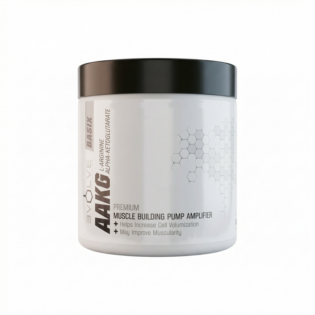 White container with black lid labeled 'AAKG' on a white background muscle Mecca