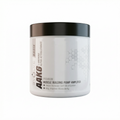 White container with black lid labeled 'AAKG' on a white background muscle Mecca