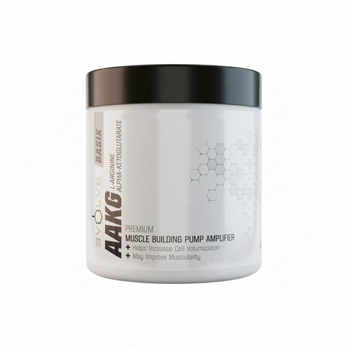 White container with black lid labeled 'AAKG' on a white background muscle Mecca
