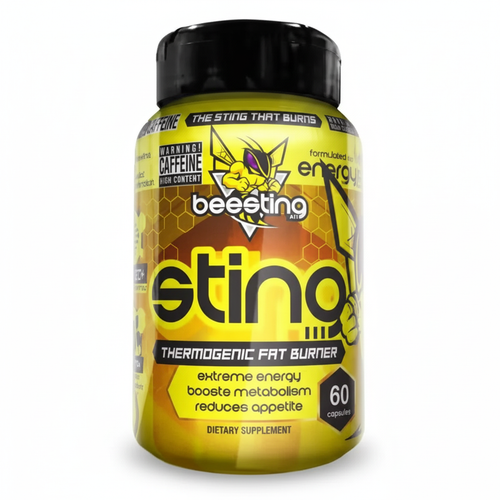 Beetino Stino thermogenic fat burner supplement bottle on a white background