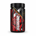 Fat burner supplement container with red and black design on a white background