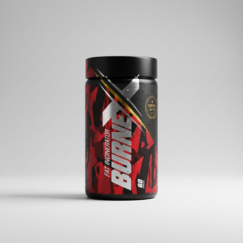 Supplement container labeled 'Fat Minimizer Burner' on a gray background