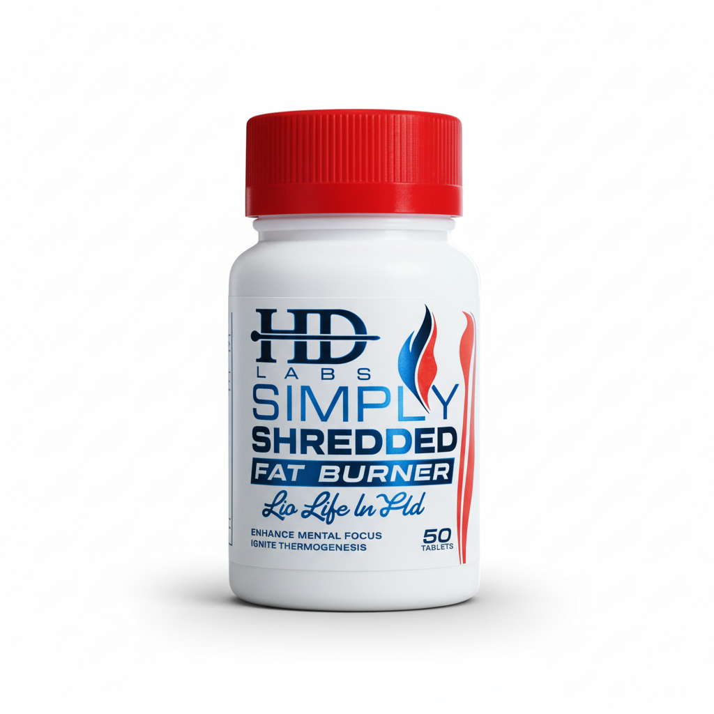 Bottle of Simply Shredded Fat Burner by HD Labs on a white background