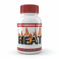 Supplement bottle labeled 'HEAT Mega Thermogenic Enhancer' on a white background
