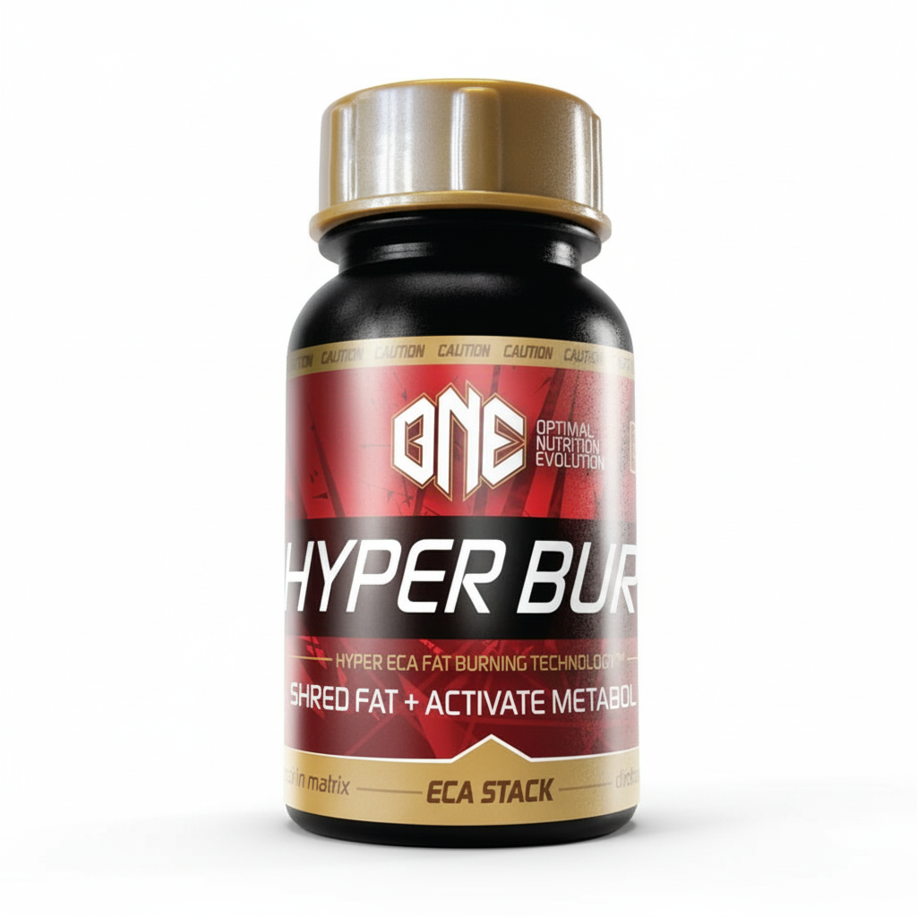 Supplement bottle labeled 'Hyper Blur' by One Nutrition on a white background Muscle Mecca