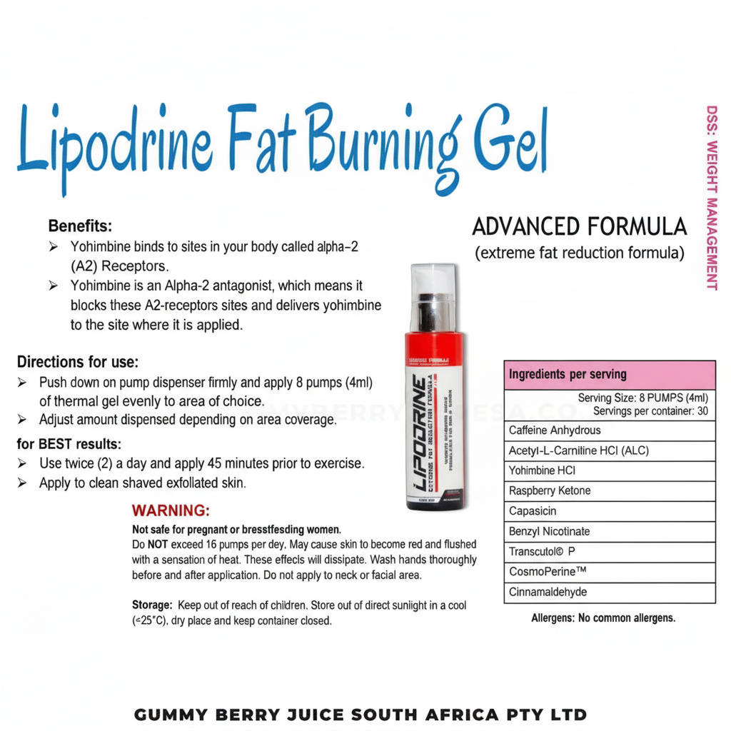 Lipodrine Fat Burning Gel packaging with text on a white background