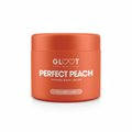 Orange jar of 'Perfect Peach' firming body cream with 'GLOHEART' branding on a white background Muscle Mecca