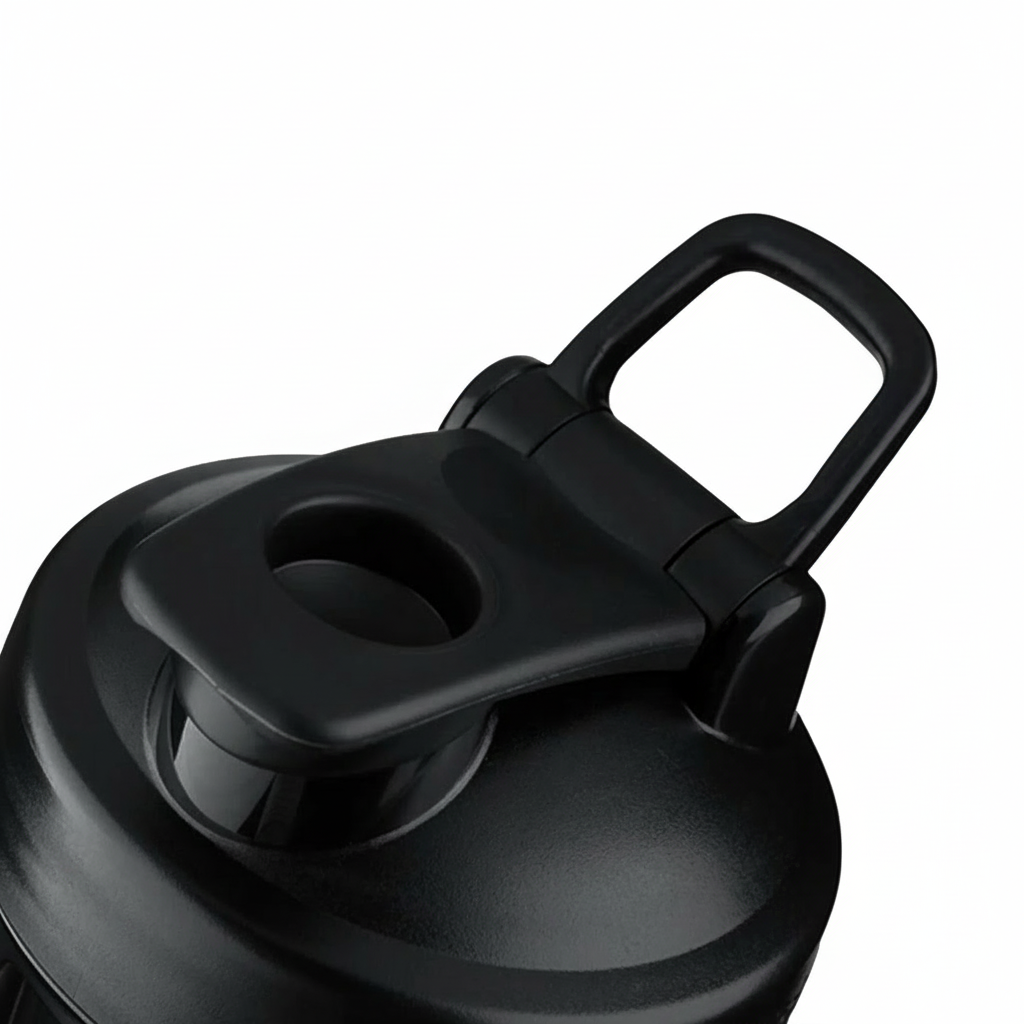 Close-up of a black water bottle cap on a white background Muscle Mecca