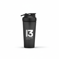 Black shaker bottle with '13' logo on a white background Muscle Mecca
