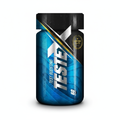 Supplement bottle labeled 'TESTEX' with blue and black design on a white background Muscle Mecca