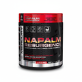 Napalm Resurgence pre-workout supplement container on a white background Muscle Mecca