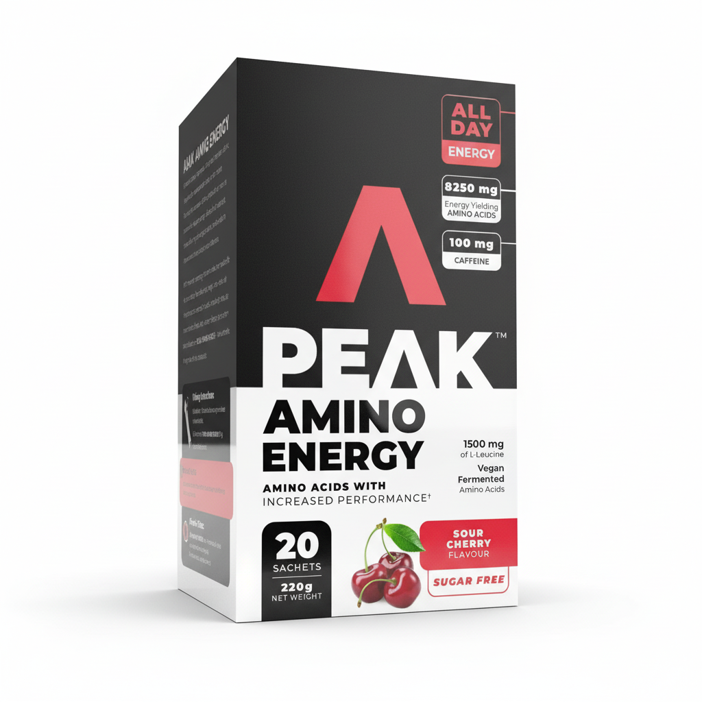 Peak Amino Energy supplement box on a white background