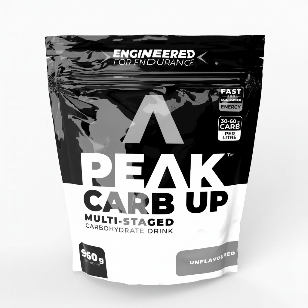 Peak Carb Up multi-staged carbohydrate drink package on a white background Muscle Mecca