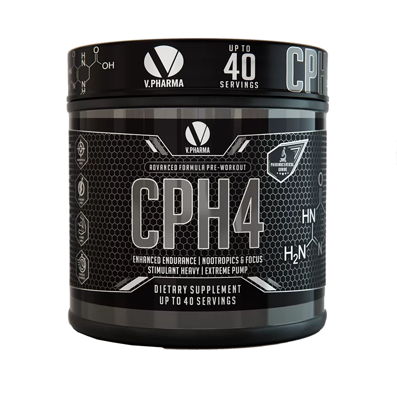 V.Pharma CPH4 supplement container on a white background Muscle Mecca