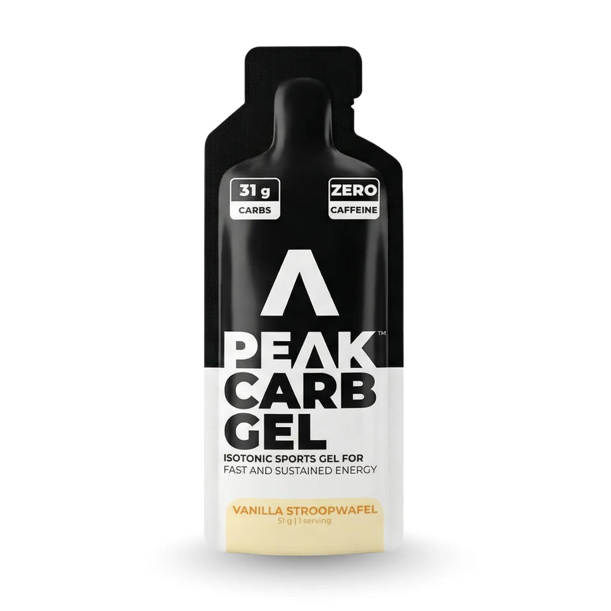 Peak Carb Gel packaging on a white background Muscle Mecca