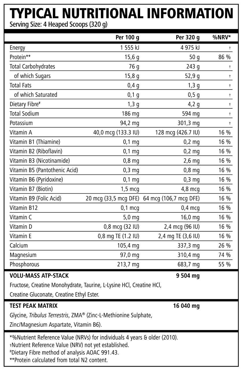 Nutritional information label for a supplement product