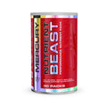 Red supplement canister labeled 'Mercury Nutrient Beast' on a white background Muscle Mecca